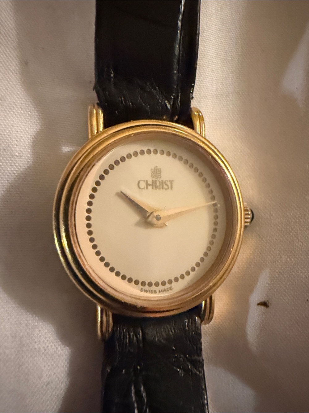CHRIST Vintage Swiss Made Ladies Gold Tone Dress Watch Leather Strap